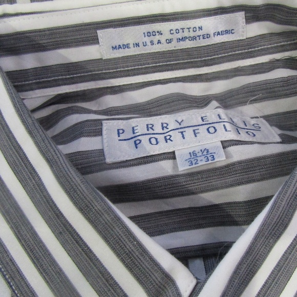 NEW Perry Ellis Portfolio Gray Striped Dress Shirt - Picture 5 of 6
